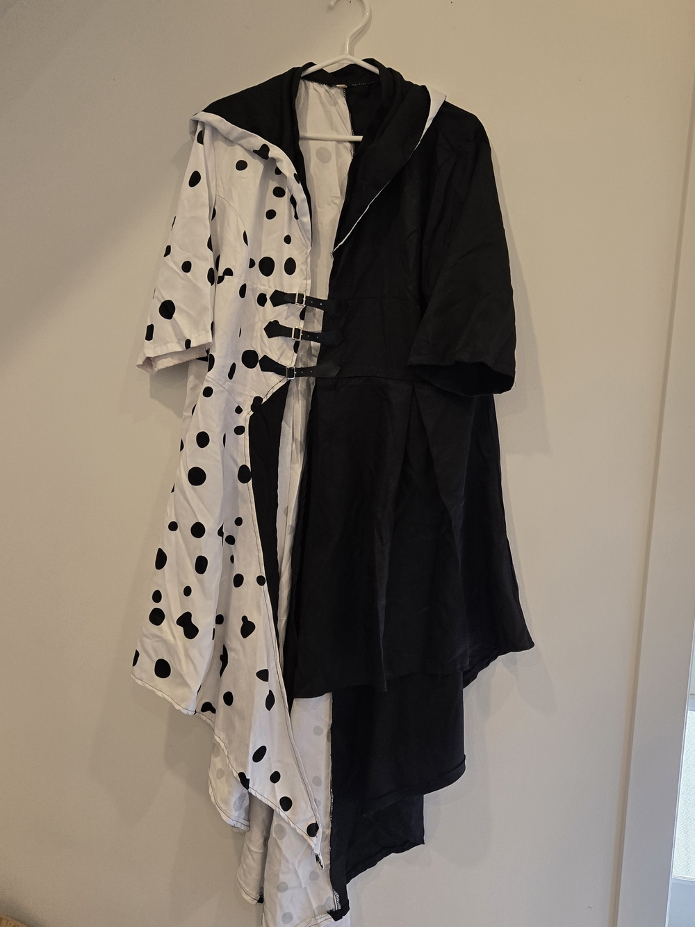 Cruella Costume Black & White Polka Dot Contrast Hooded Coat